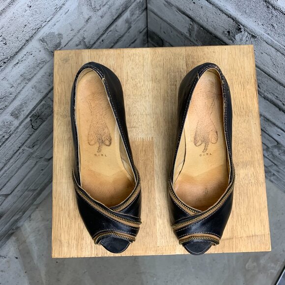 Fly Girl London Pump Brown Leather Retro Cone High Heels - Picture 7 of 13